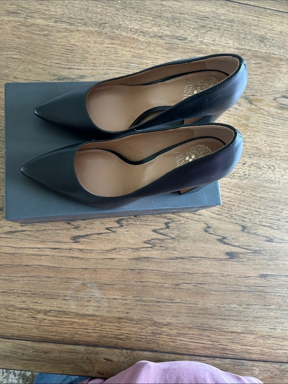 Vince Camuto Black Pointed Toe Block Heel Pumps